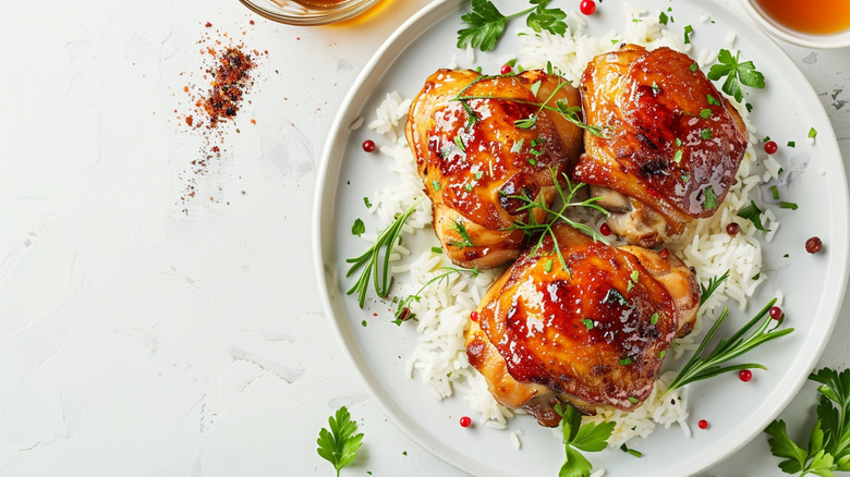 Browned, glazed chicken thighs