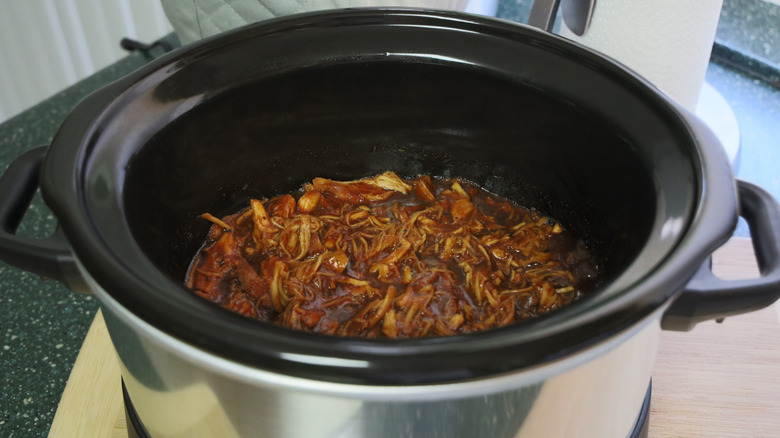 Pulled BBQ chicken in a slow cooker