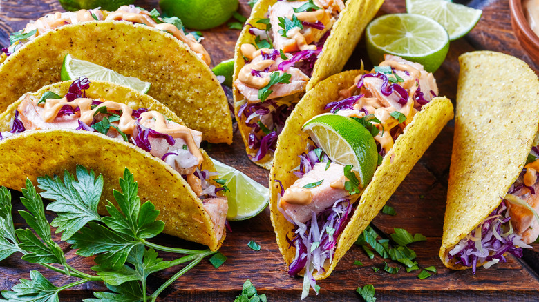 Hard-shell salmon tacos