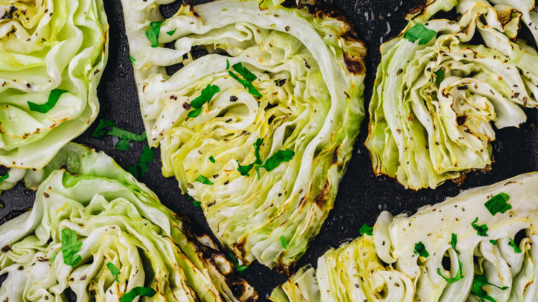 Grilled cabbage cut into pieces
