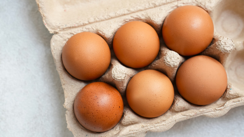 Carton of brown eggs