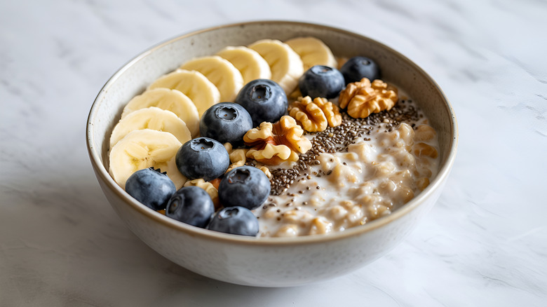 Oatmeal with fruit, nuts, and seeds