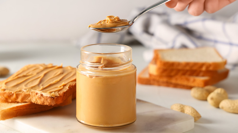 Peanut butter with a spoon