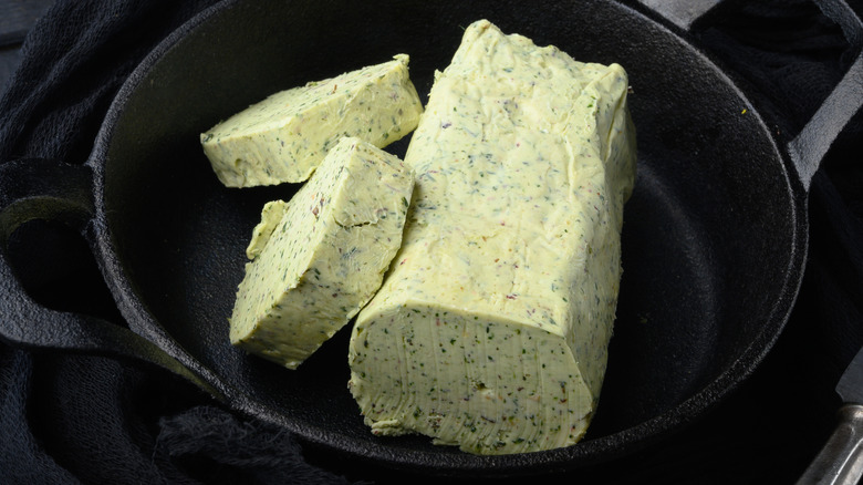 Homemade compound butter in a cast iron