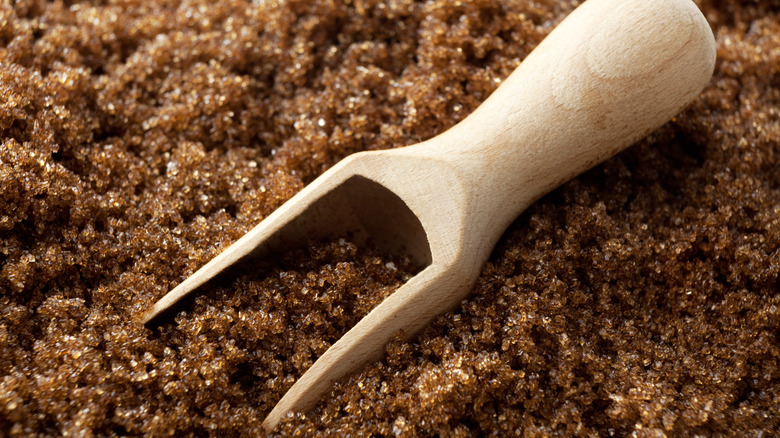 Bamboo scoop in brown sugar