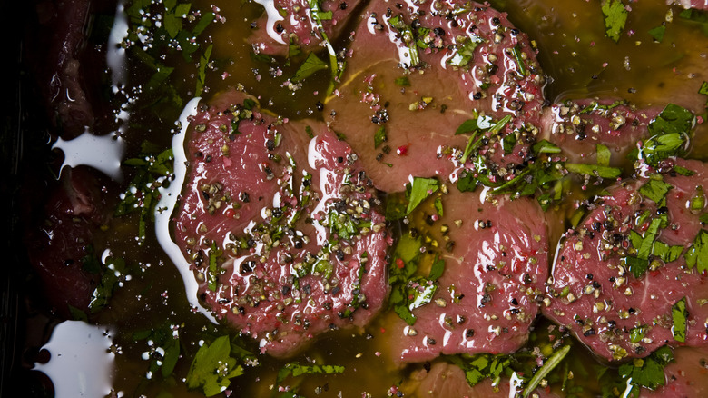 close up of delicious marinated meat