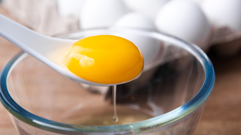 Egg yolk in spoon
