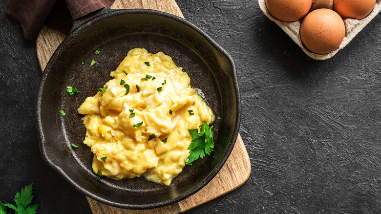 Scrambled eggs in a pan