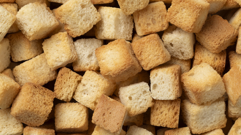 close up of pile of croutons