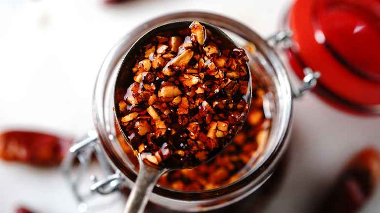 Spoonful of chili crisp oil