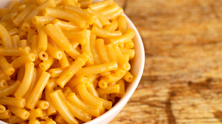 A bowl of boxed mac and cheese.