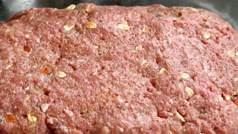 Meatloaf made of lean ground beef with oats and spices