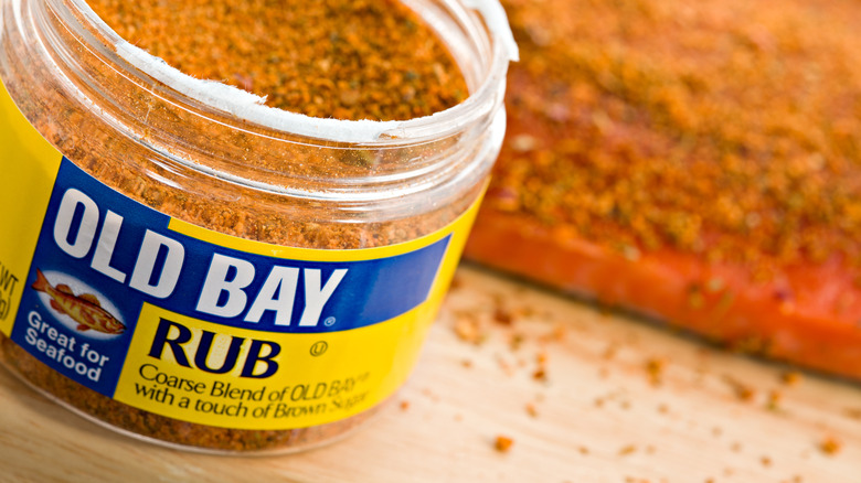 close-up of a tub of Old Bay seasoning
