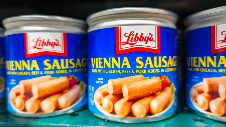 Cans of Libby's Vienna sausages on shelves