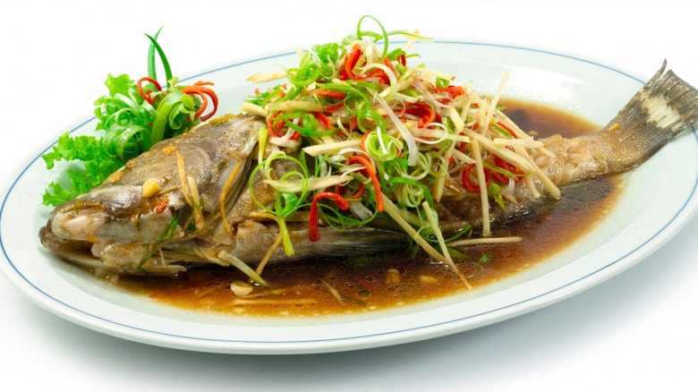 Grouper fish on plate