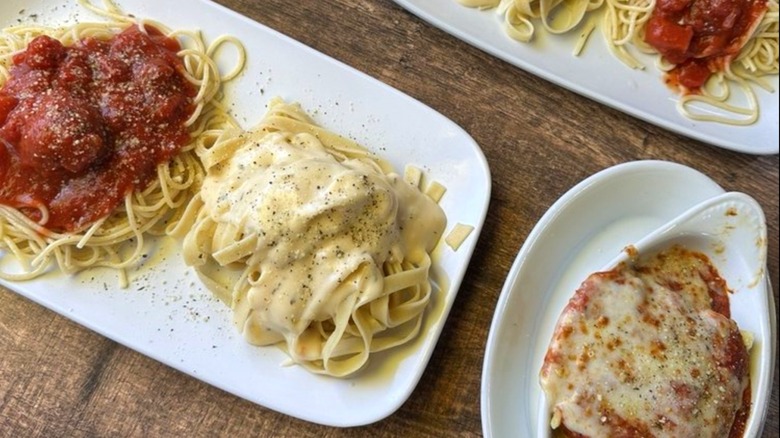 Three types of Pasta at Fazoli's