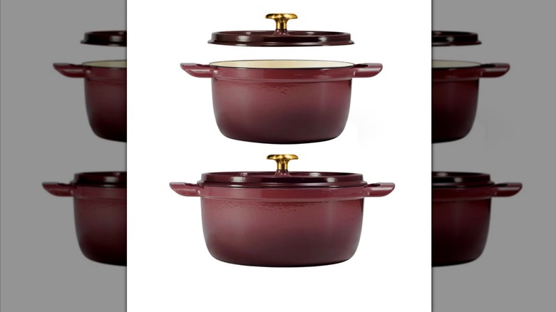 Dark cherry set of Tramontina Dutch oven set available on Costco