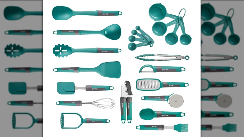 Kitchen Cooking Utensils Set against a white background
