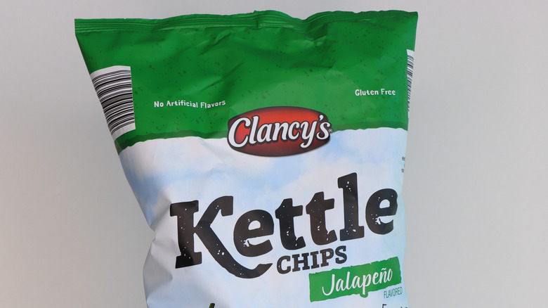 Bag of jalapeño flavored Clancy's Kettle Cooked Potato Chips