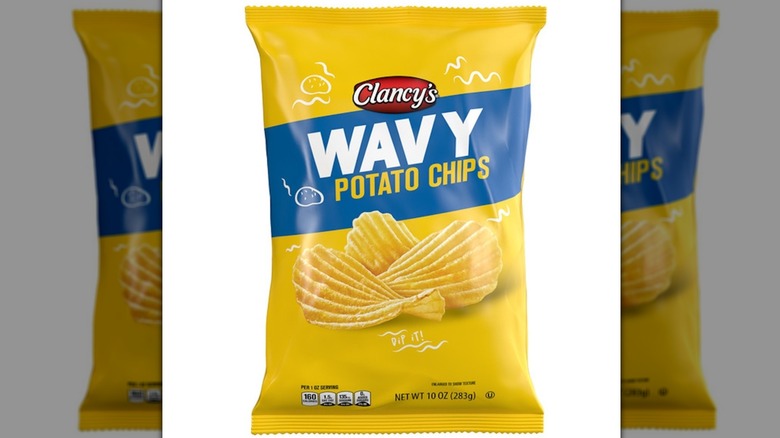 A bag of Clancy's Wavy Potato Chips from Aldi
