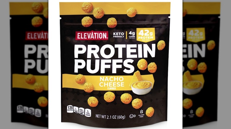 A bag of Elevation Nacho Cheese Protein Puffs from Aldi