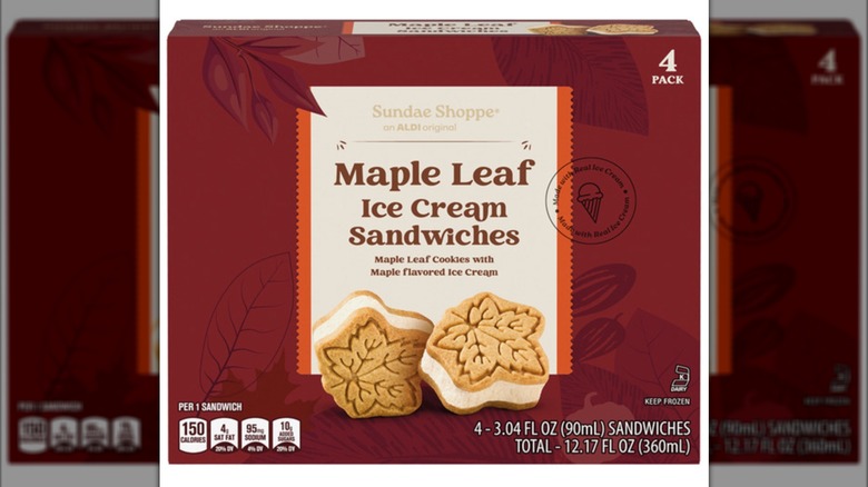 A red box, showing two ice cream sandwiches with maple leaf designs.
