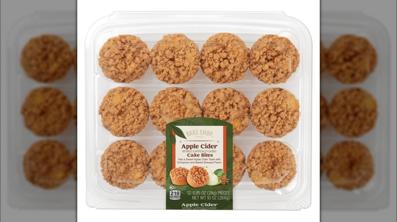 Plastic clamshell package of twelve Bake Shop Apple Cider Coffee Cake Bites
