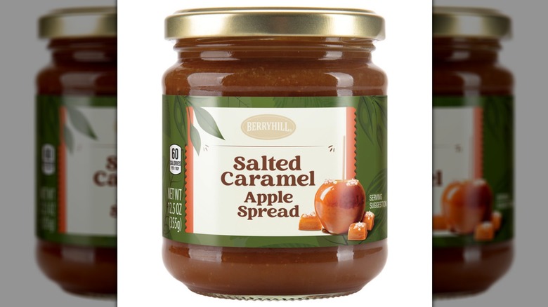Glass jar of Berryhill Salted Caramel Apple Spread with a metal lid