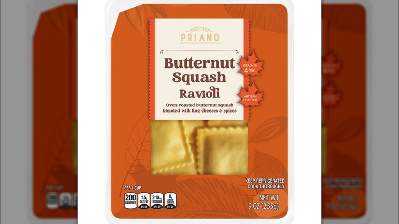 Orange package of Priano Butternut Squash Ravioli with clear window