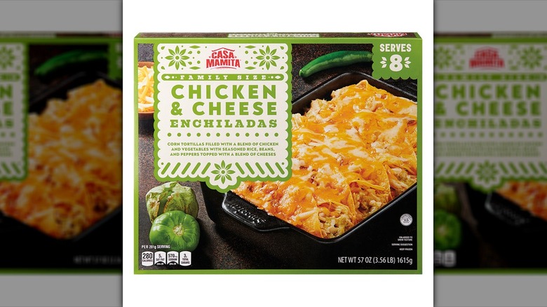 Box of Casa Mamita Chicken & Cheese Enchiladas on a white background.