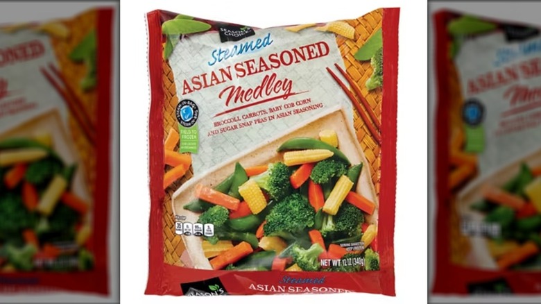 Bag of Season's Choice Steamed Asian Seasoned Medley on a white background.