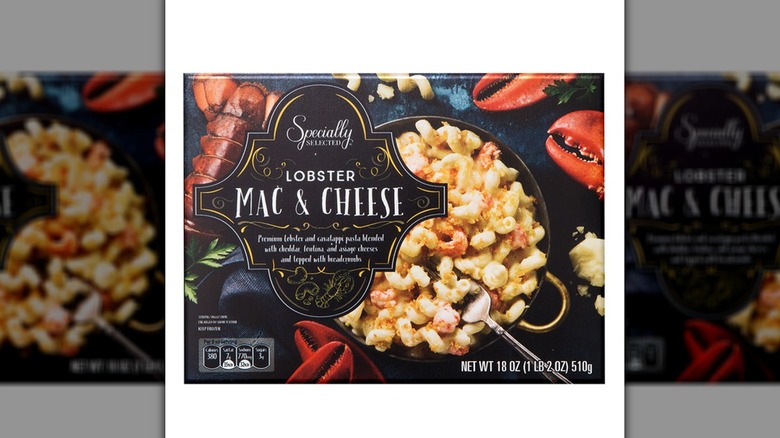 Box of Aldi Specially Selected Lobster Mac & Cheese on a white background.