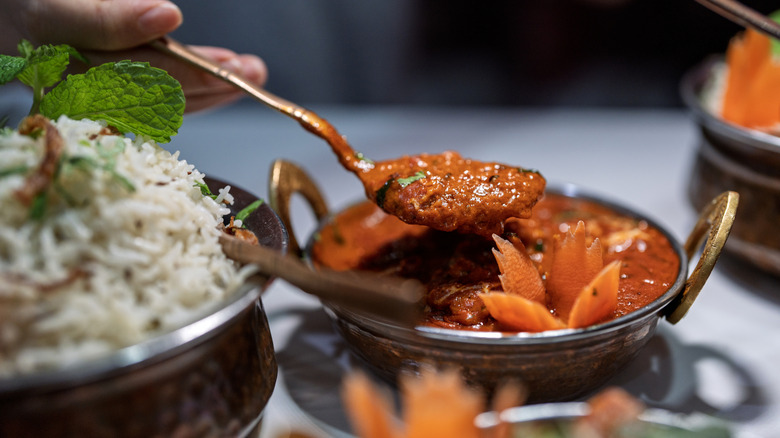 Indian meal in metal platter