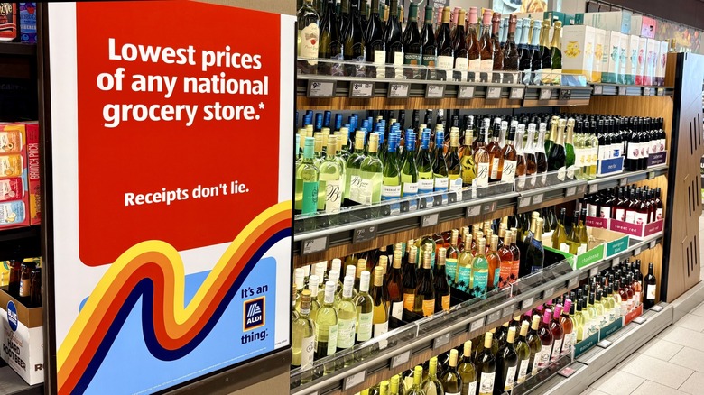 Aldi wine aisle with bottles