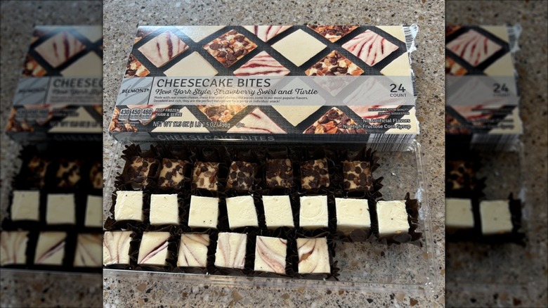 A box of Belmont Cheesecake Bites on a countertop