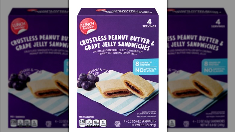 Box of Aldi Lunch Buddies crustless sandwiches