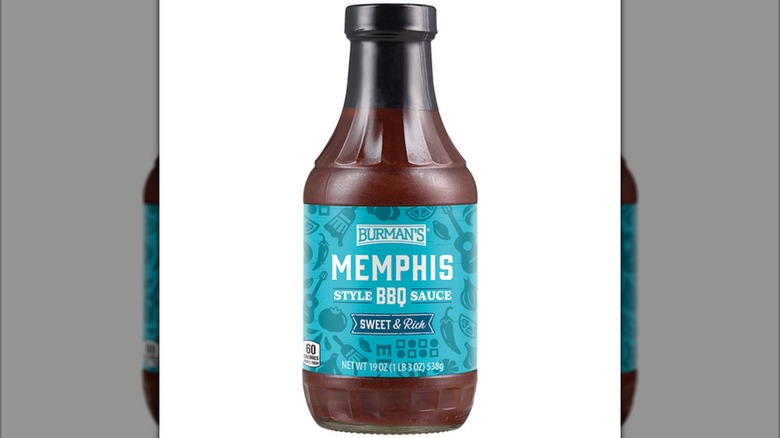 A bottle of Burman's Memphis Style BBQ Sauce from an Aldi grocery store