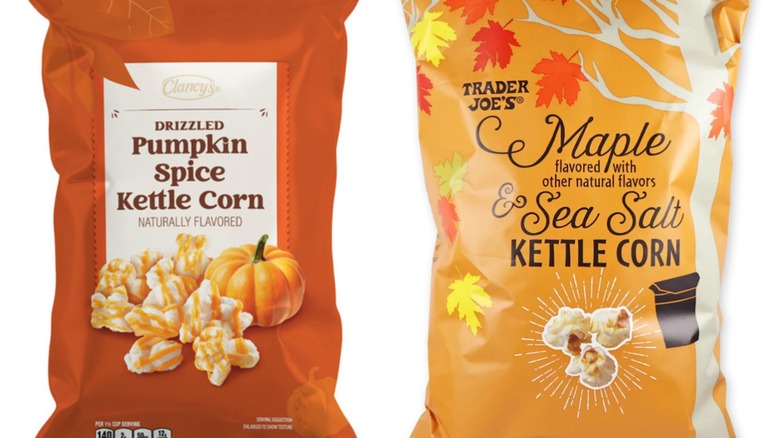 Aldi Clancy's Pumpkin Spice Kettle Corn and Trader Joe's Maple and Sea Salt Kettle Corn