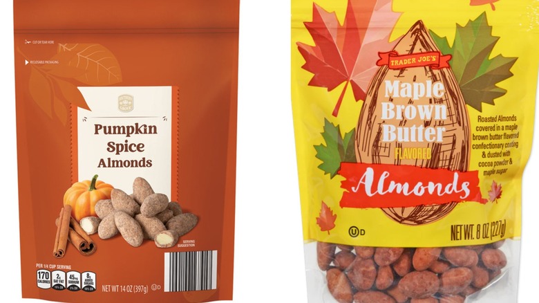 Aldi Southern Grove Pumpkin Spice Almonds and Trader Joe's Maple Brown Butter Flavored Almonds
