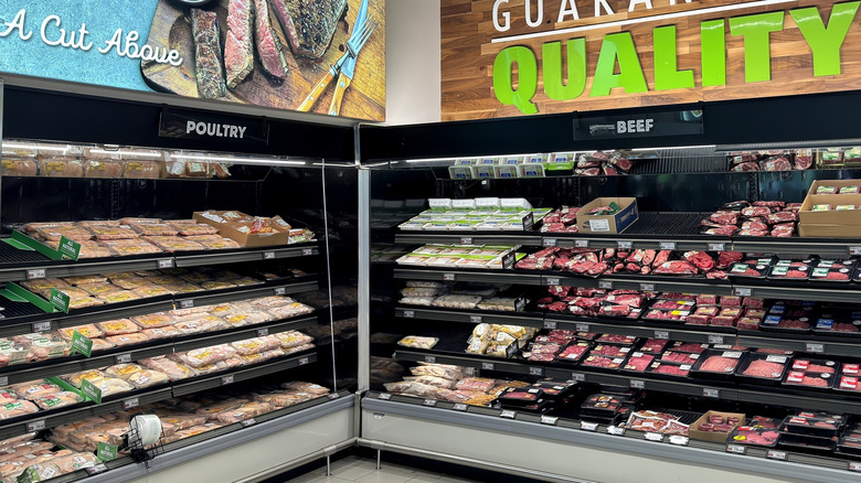 The meat and poultry section at an Aldi grocery store