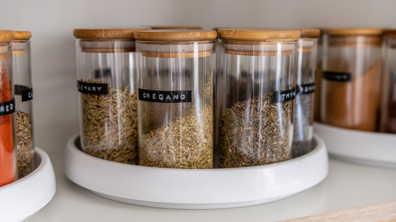 Spices on a round organizer