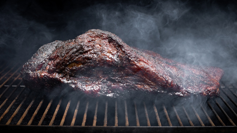 Beef brisket on grill