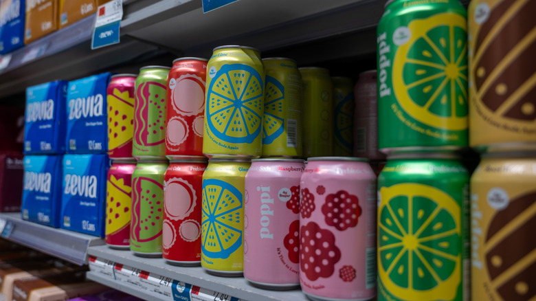 Poppi sodas on a grocery store shelf