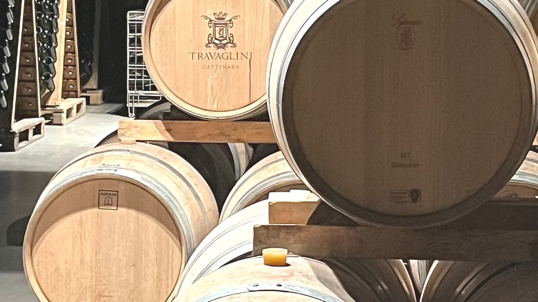 Wine barrels in a wine cellar
