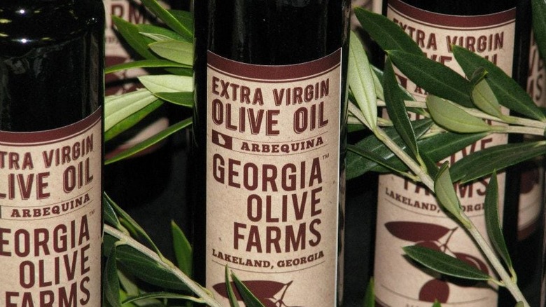 Three bottles of Georgia Olive Farms Extra Virgin Olive Oil