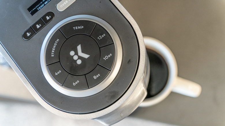 a top-down, close-up view of a Keurig coffee maker