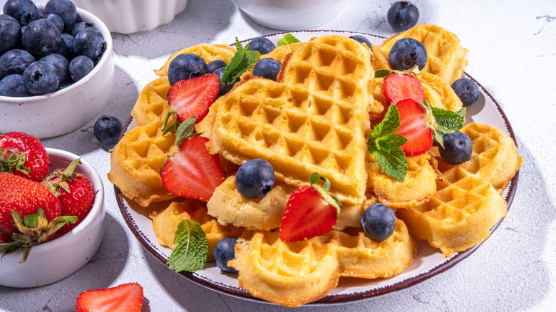 Heart waffles and berries