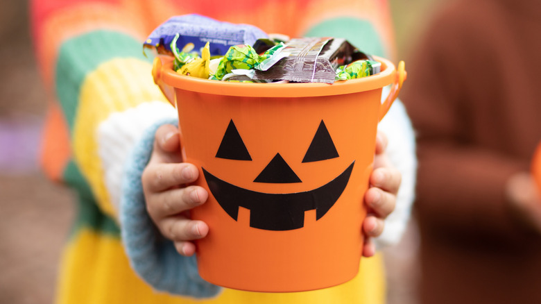 Pumpkins filled with Halloween candy.