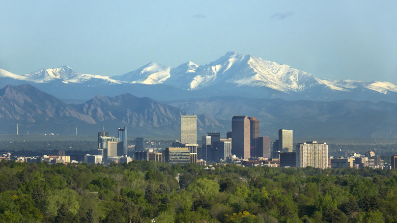 view of Denver with Rocky Mountains in background