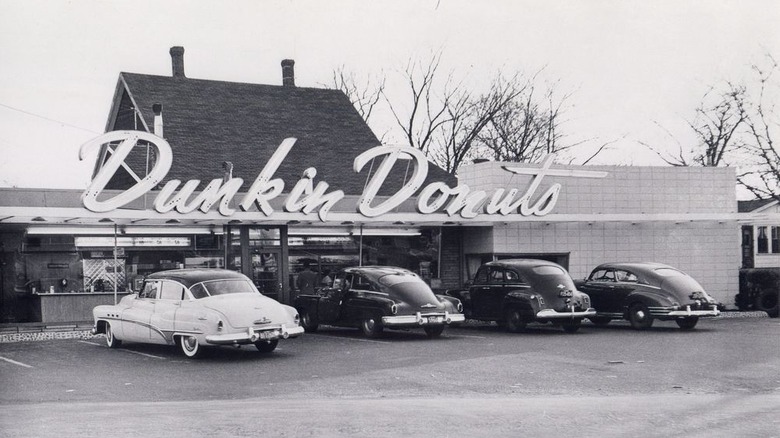 Black and white photo of the original Dunkin' Donuts
